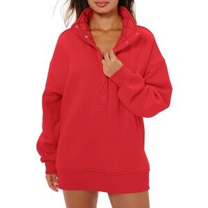Locachy Women's Henley Neck Button Oversized Sweatshirt - medium